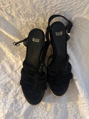 UGG Black Suede Strappy Slingback Heels